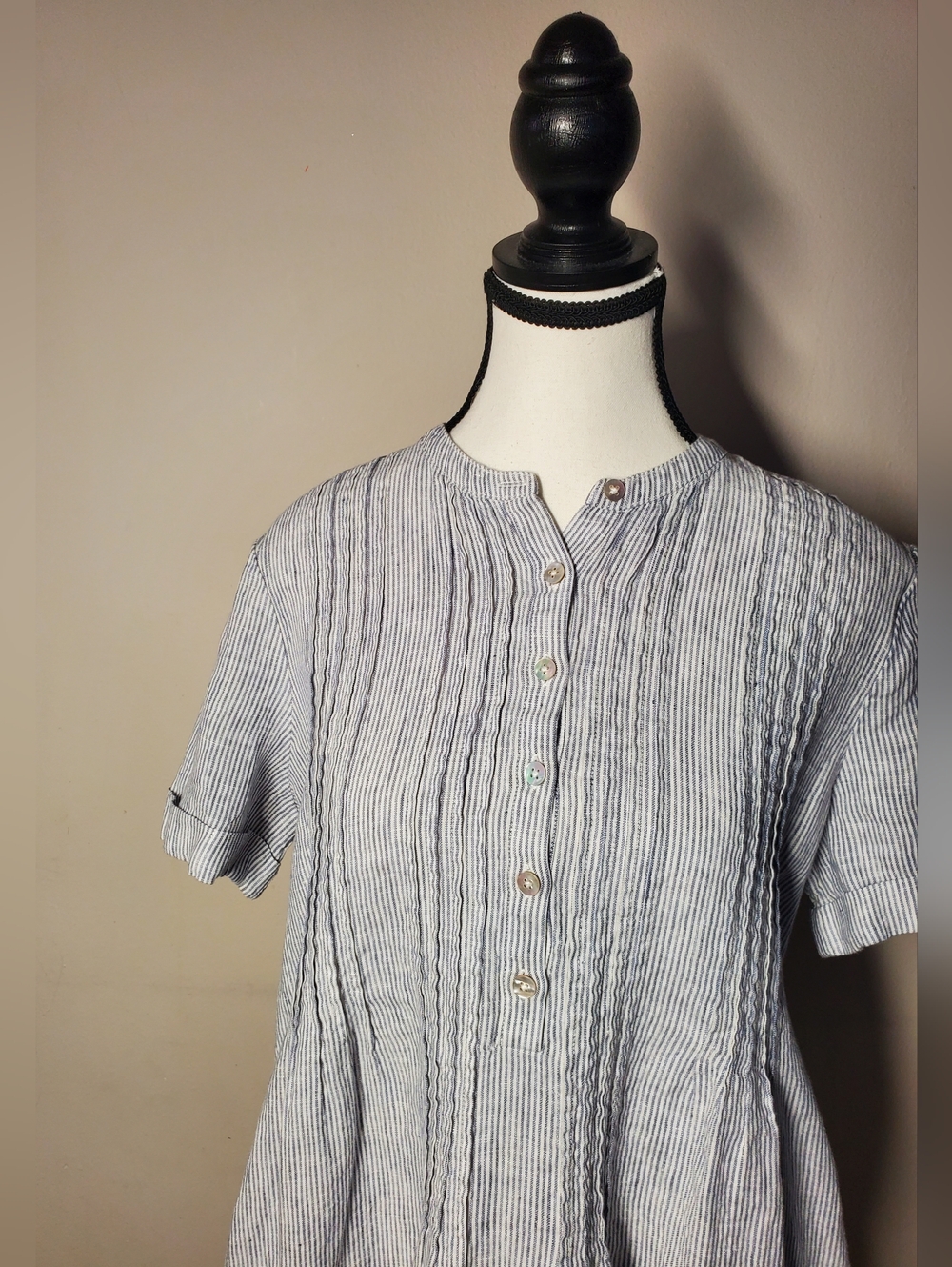 Quince Pale Blue Pintuck Linen Mini Dress - Picture 6 of 14